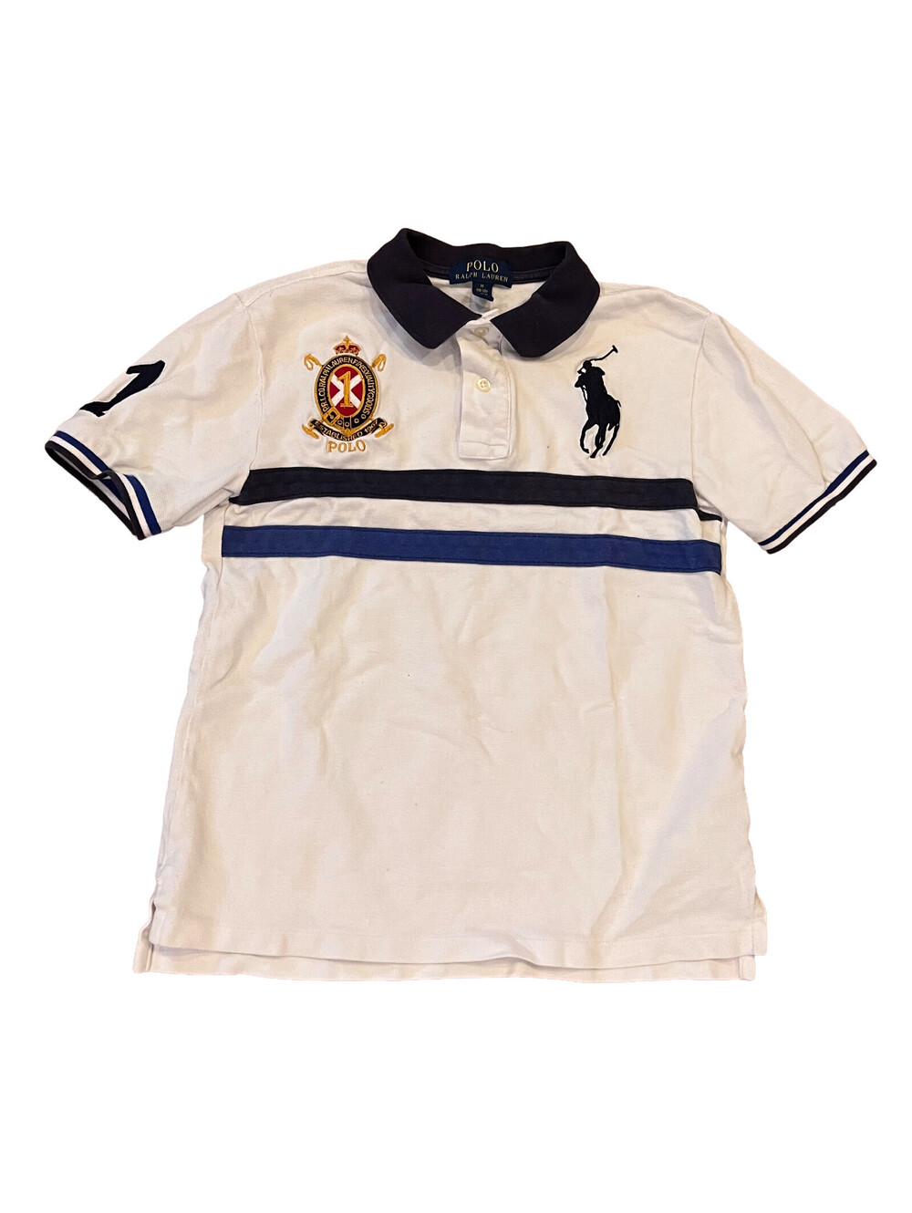 Polo Ralph Lauren Shirt Youth M Big Pony Embroidery White Striped Preppy